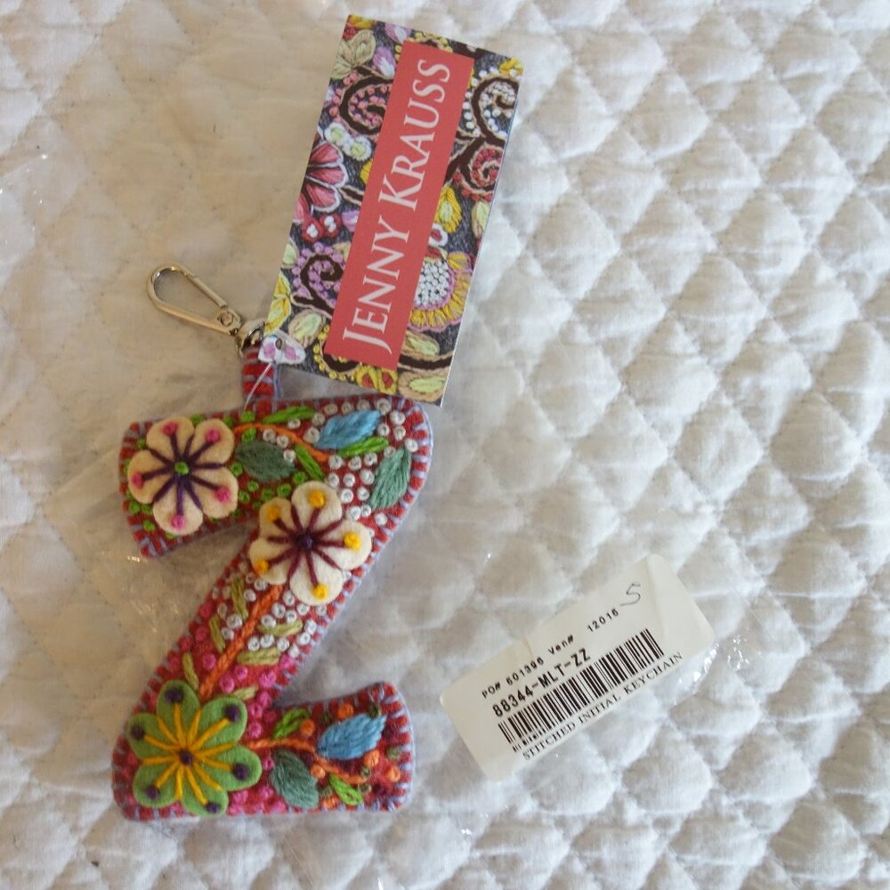 New JENNY KRAUSS Handmade Peru Embroidered Stitched “Z” Key Chain